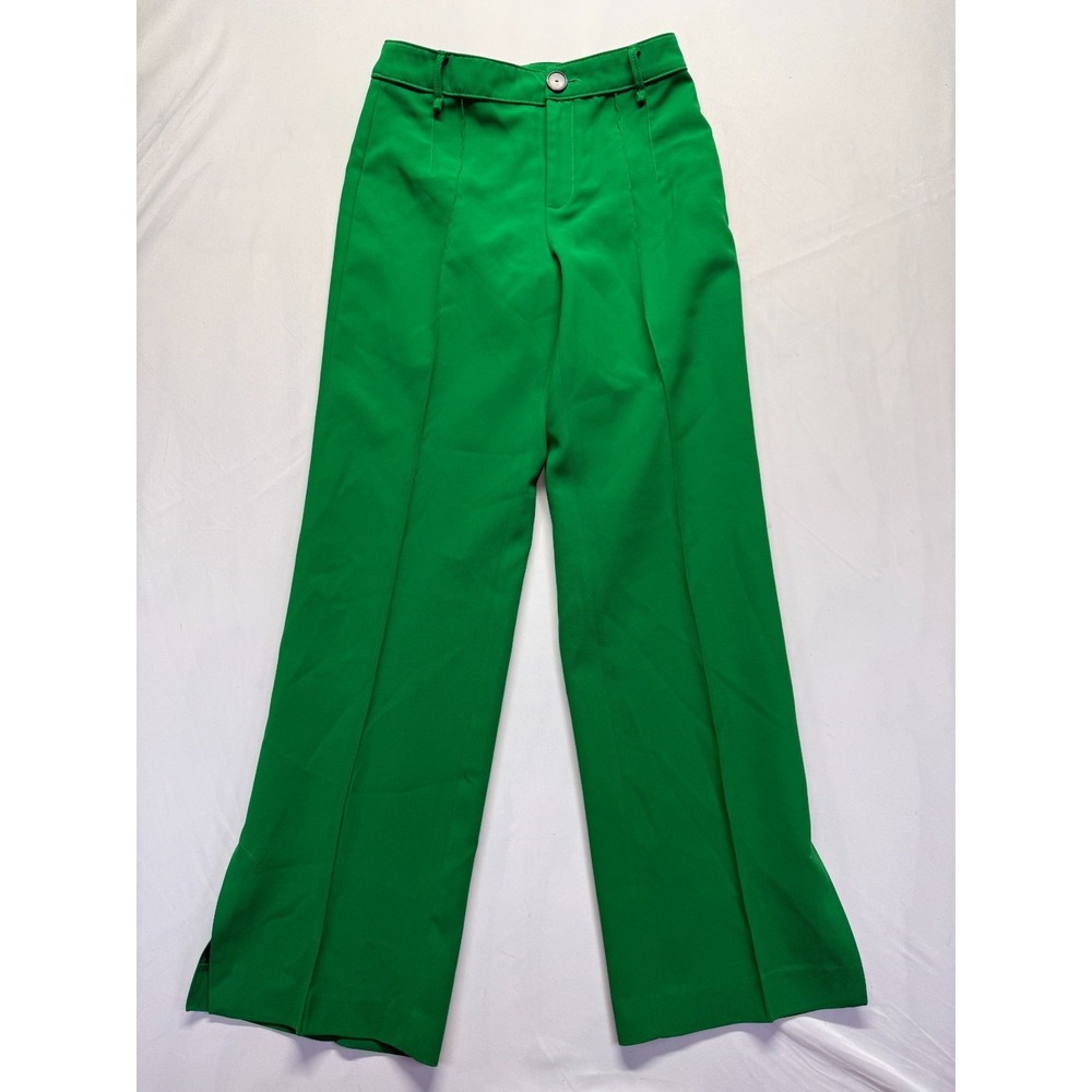 MNG Mango Ankle Pants Womens 8‎ Green Side Slit High Rise Wide Leg Casual Wear